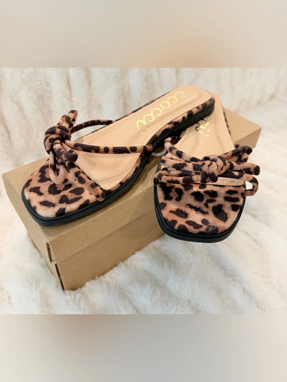 CCOCCI Leopard Knot Slide Sandals - Tan and Brown